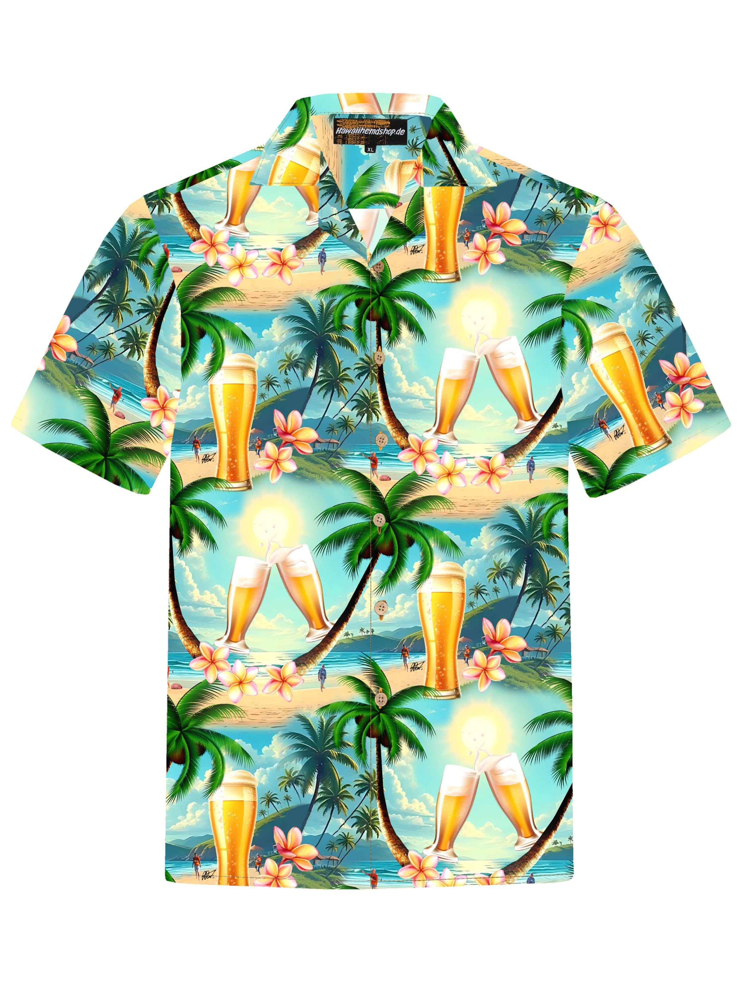 Hawaiihemdshop.de Regular Fit Skjorte 'Hawaiihemd Sunshine Beer' i blå: forside