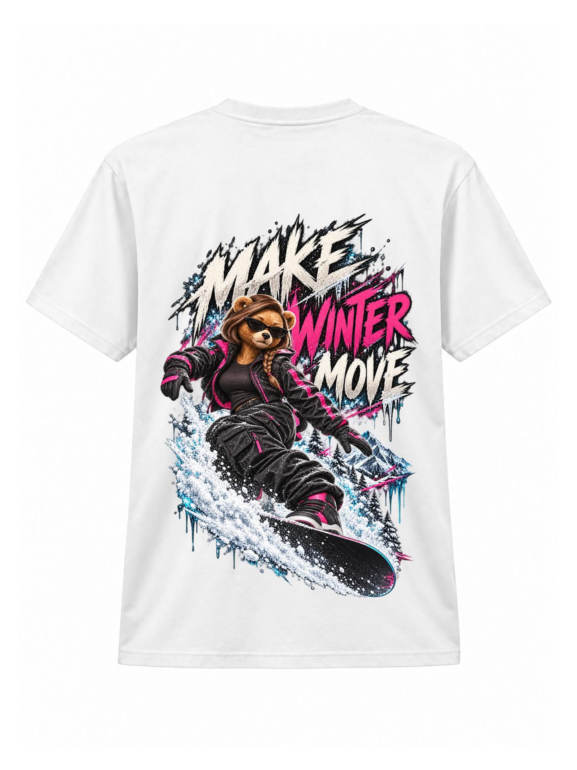 LUNØIR Studio Tričko 'BOSS Femme Winter Snowboard Motion' – bílá: přední strana