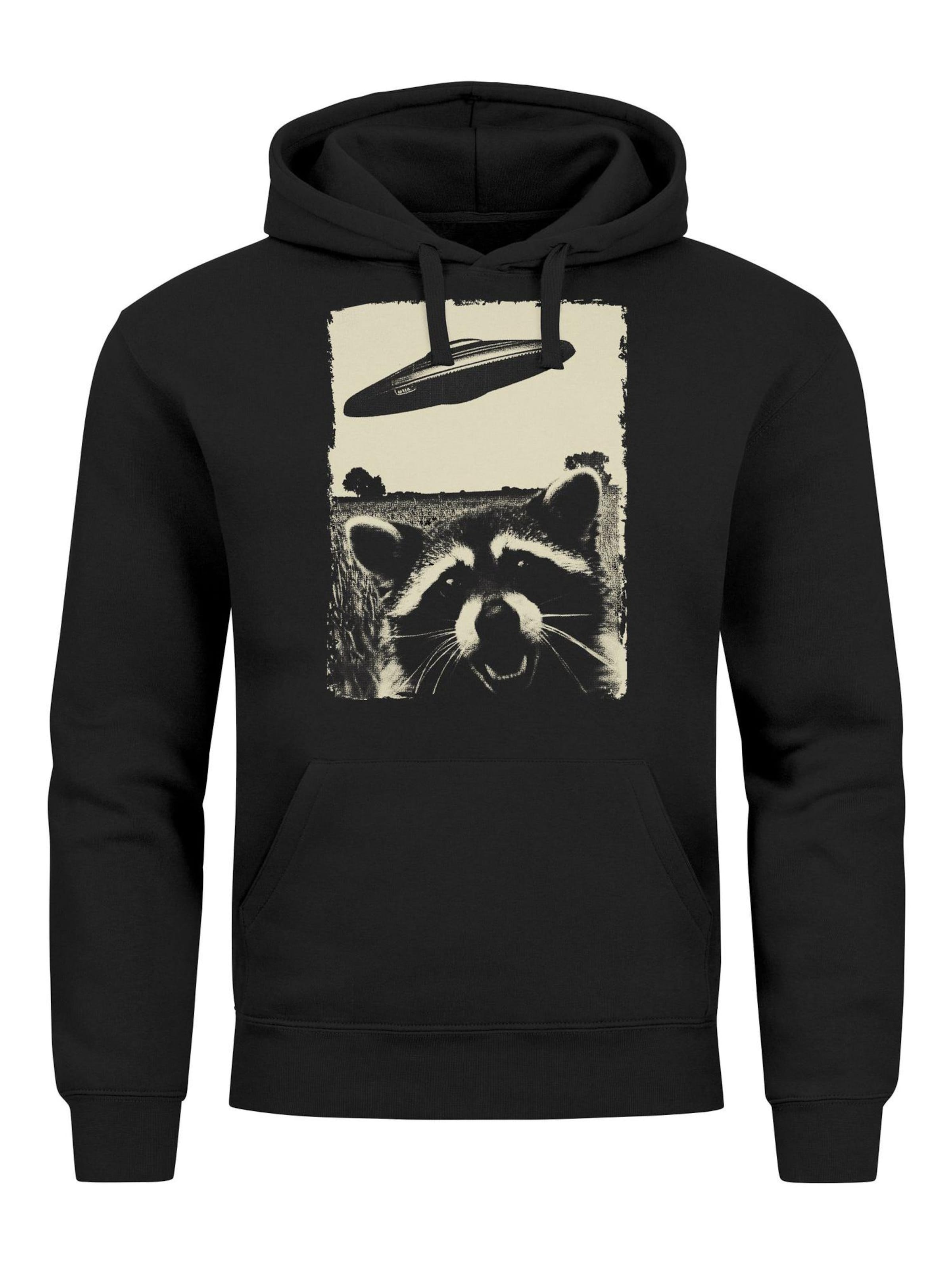 Neverless Sweatshirt 'Ufo Waschbär'‌‌‌‌‌ in Schwarz: Vorderseite