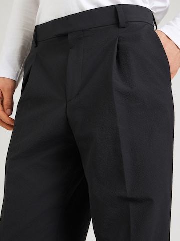 HUGO Regular Trousers with creases 'Theodor' in Black