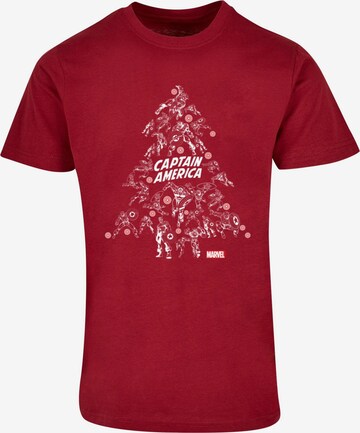 ABSOLUTE CULT Shirt 'Captain America - Christmas Tree' in Rood: voorkant
