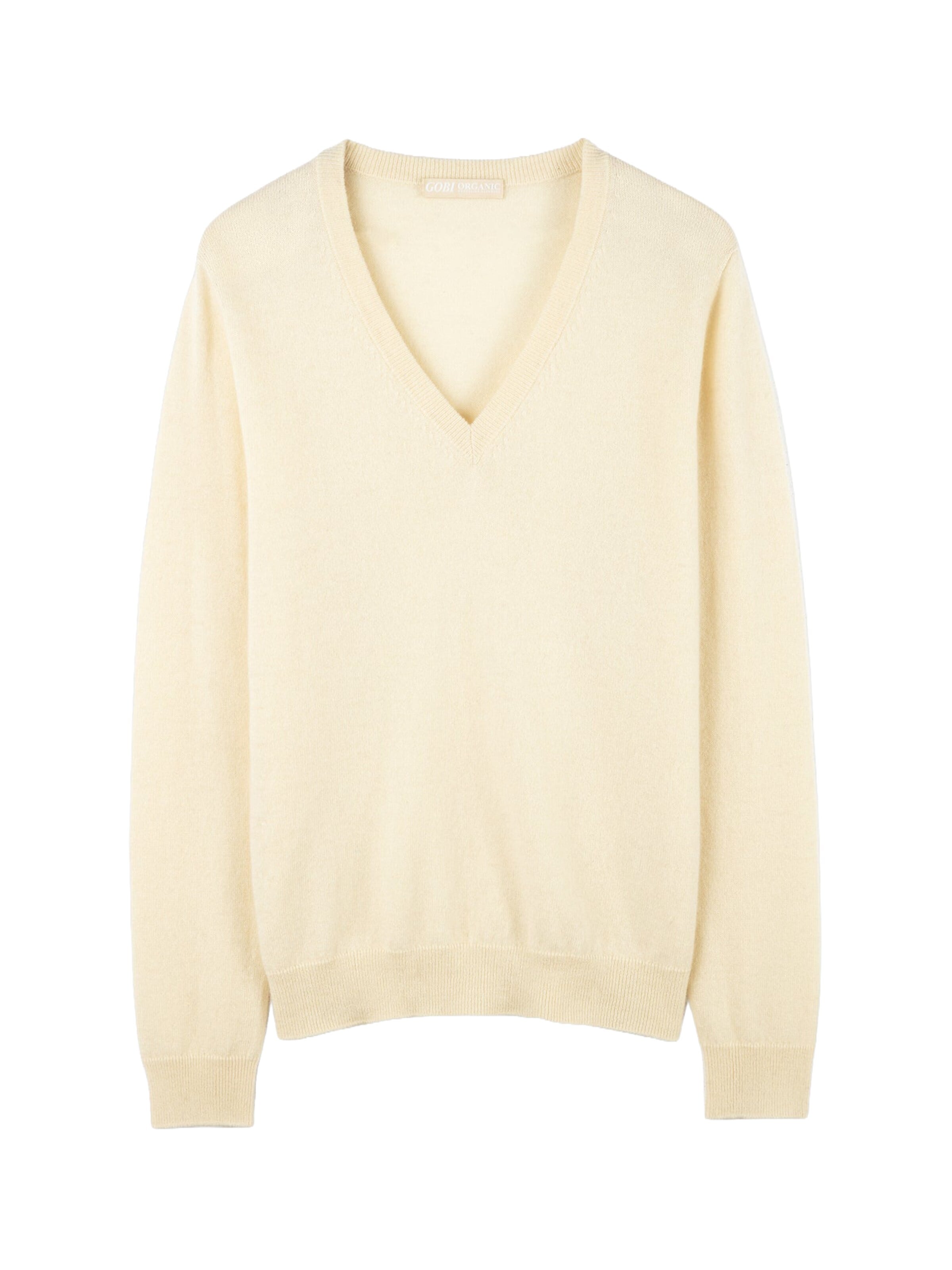 GOBI Cashmere Trui 'Women's Essential Cashmere V-Neck Sweater' in Wit: voorkant