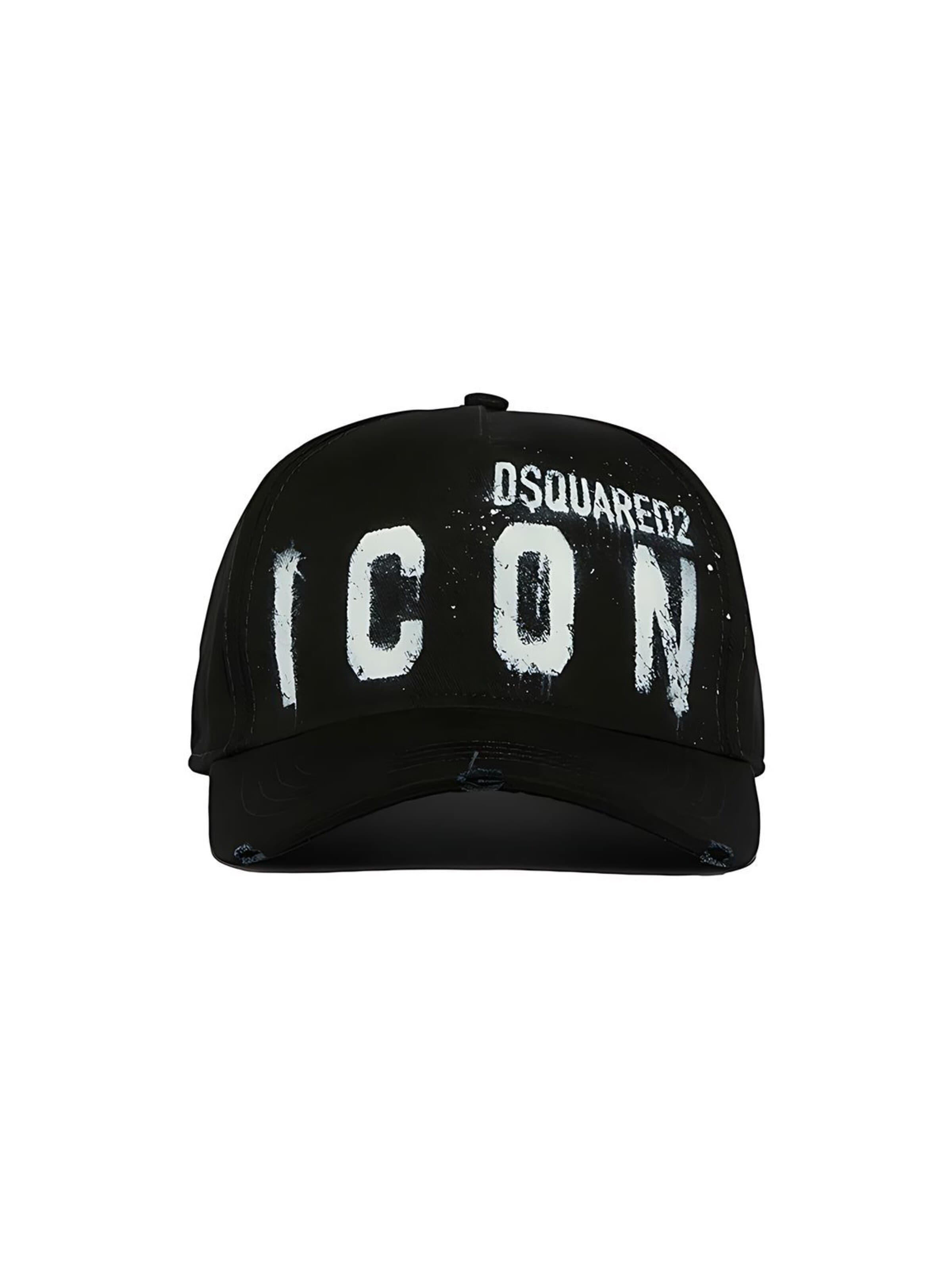 DSQUARED2 Pet 'ICON SPRAY Baseball Cap' in Zwart: voorkant
