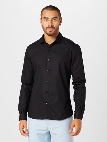 TOPMAN Slim Fit Hemd in Schwarz: Vorderseite