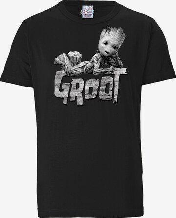 LOGOSHIRT Shirt 'Marvel - Groot' in Zwart: voorkant