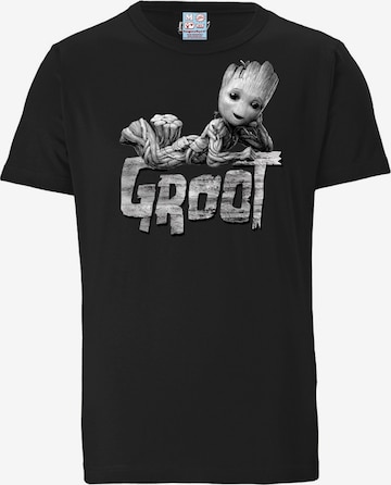 LOGOSHIRT Shirt 'Marvel - Groot' in Black: front