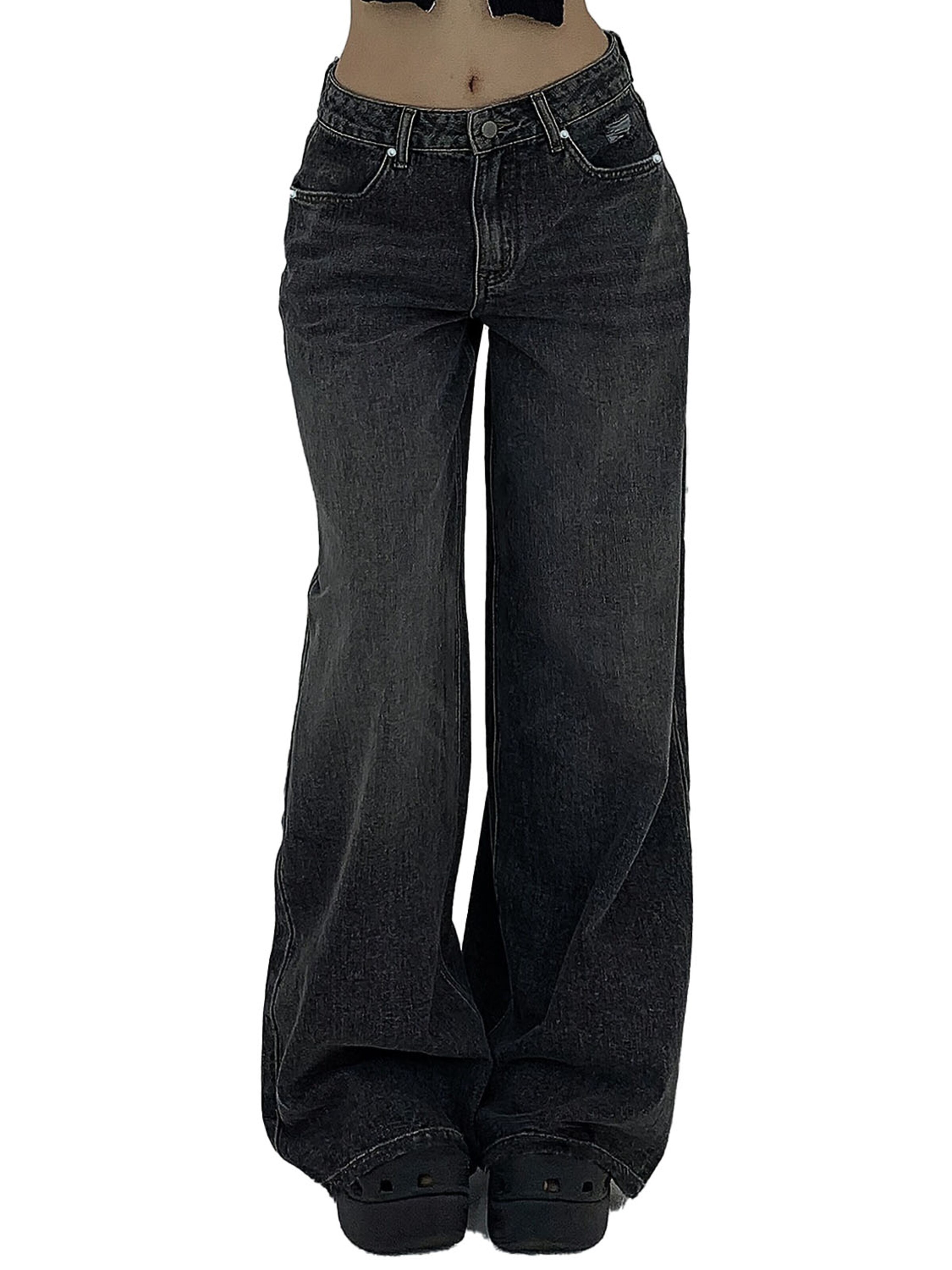KoJooin Normalny krój Jeansy 'Damen Extraweite Jeans Mit Langem Bein Lockerer Passform Und Used-Details' w kolorze czarny