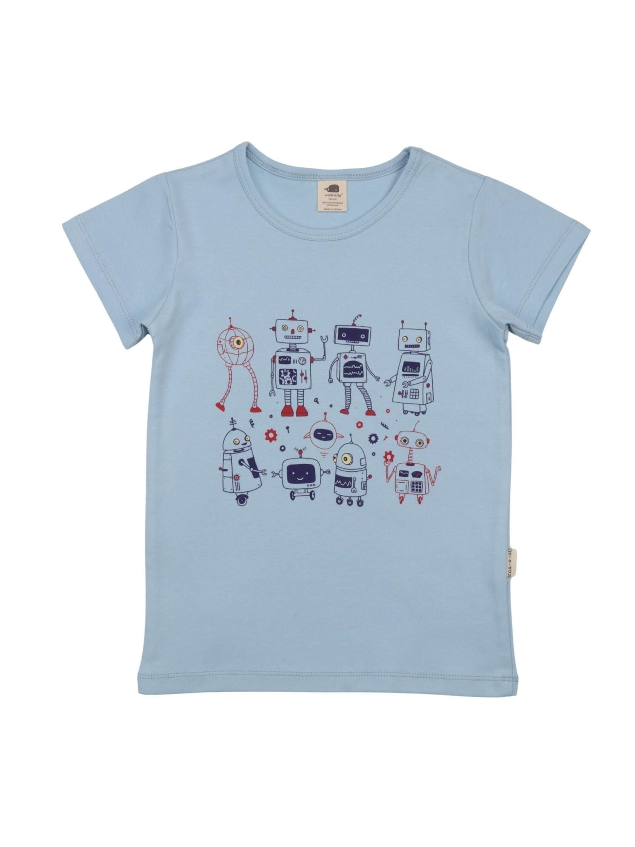Walkiddy Shirt 'Robots Friends' in Blue: front