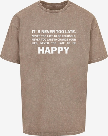 Merchcode T-Shirt 'Never Too Late' in Beige: predná strana
