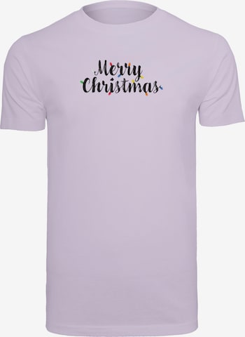 Merchcode Shirt 'Merry Christmas Lights' in Lila: voorkant