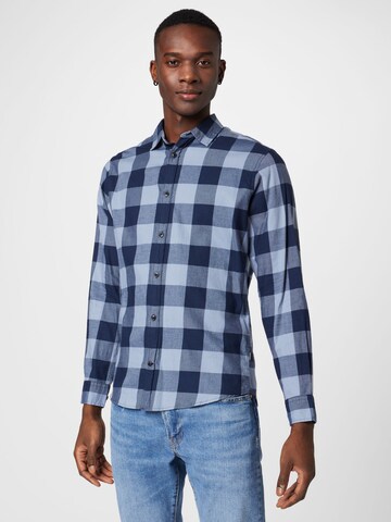 JACK & JONES Slim fit Button Up Shirt 'Gingham' in Blue: front