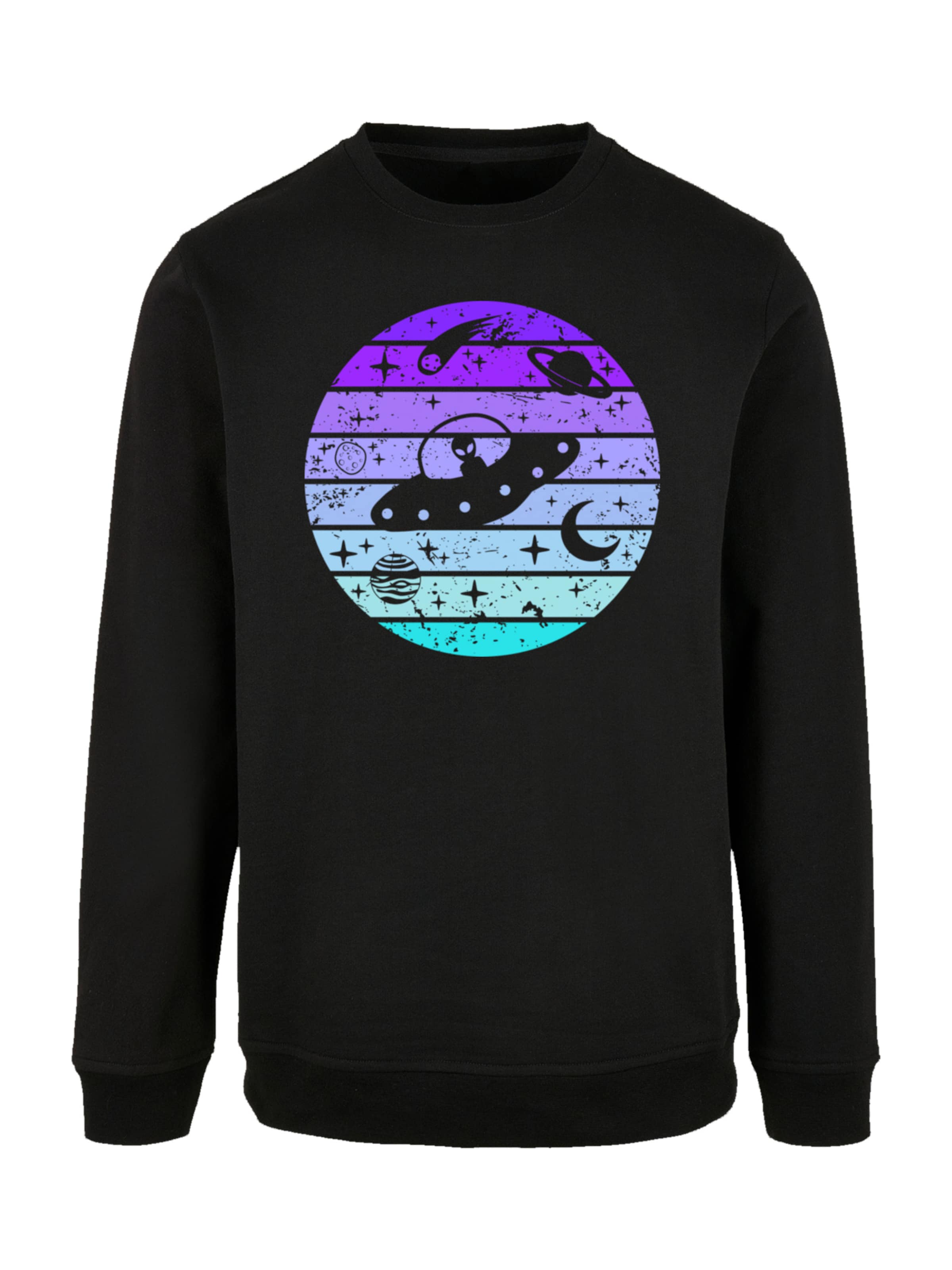 F4NT4STIC Sweatshirt 'Retro Alien Weltraum Sonnenuntergang' in Schwarz: Vorderseite