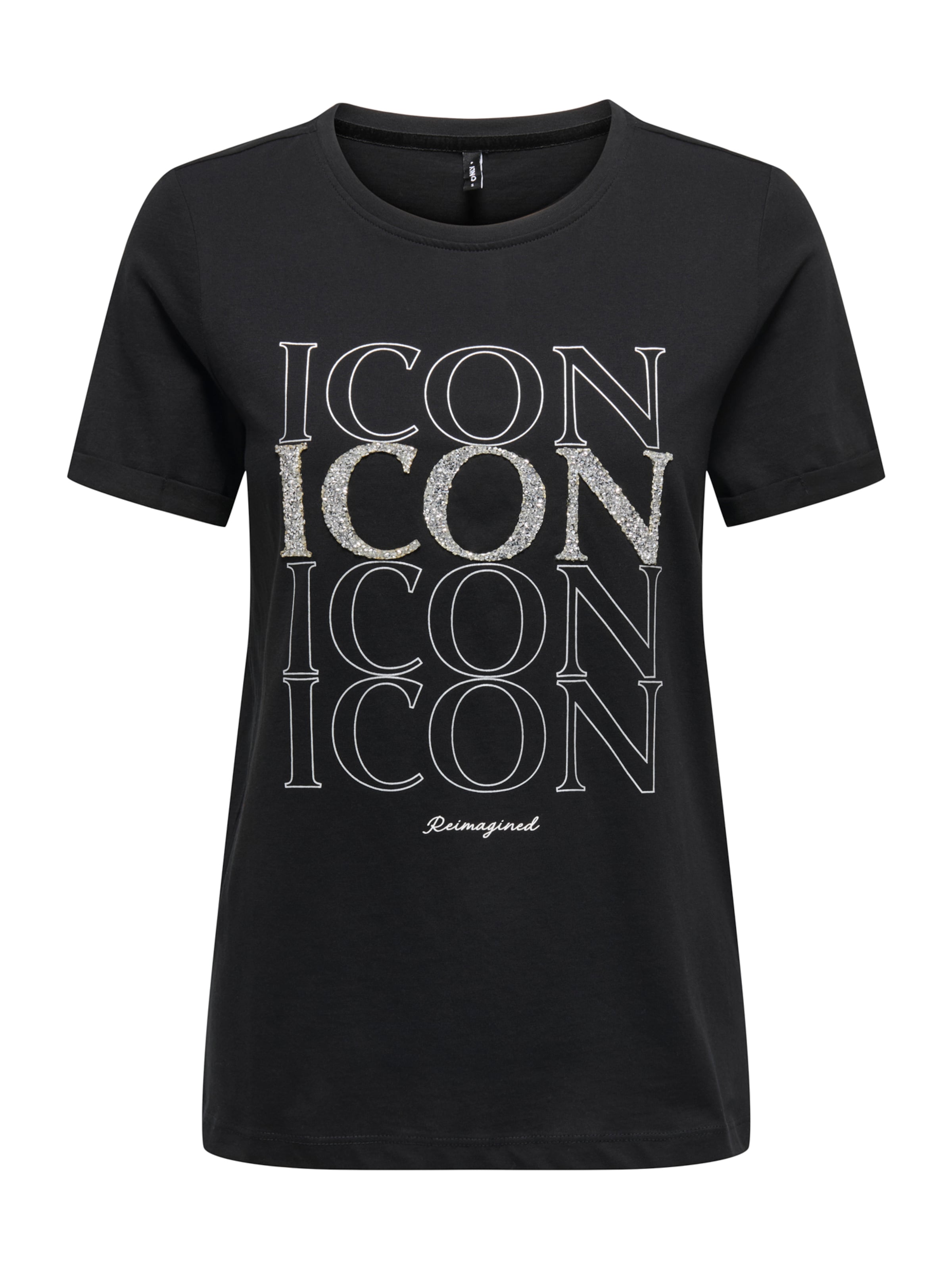 ONLY Majica | črna / srebrna / bela barva, Prikaz izdelka