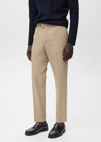 MANGO MAN Slim fit Pleat-Front Pants 'Stanford' in Beige: front