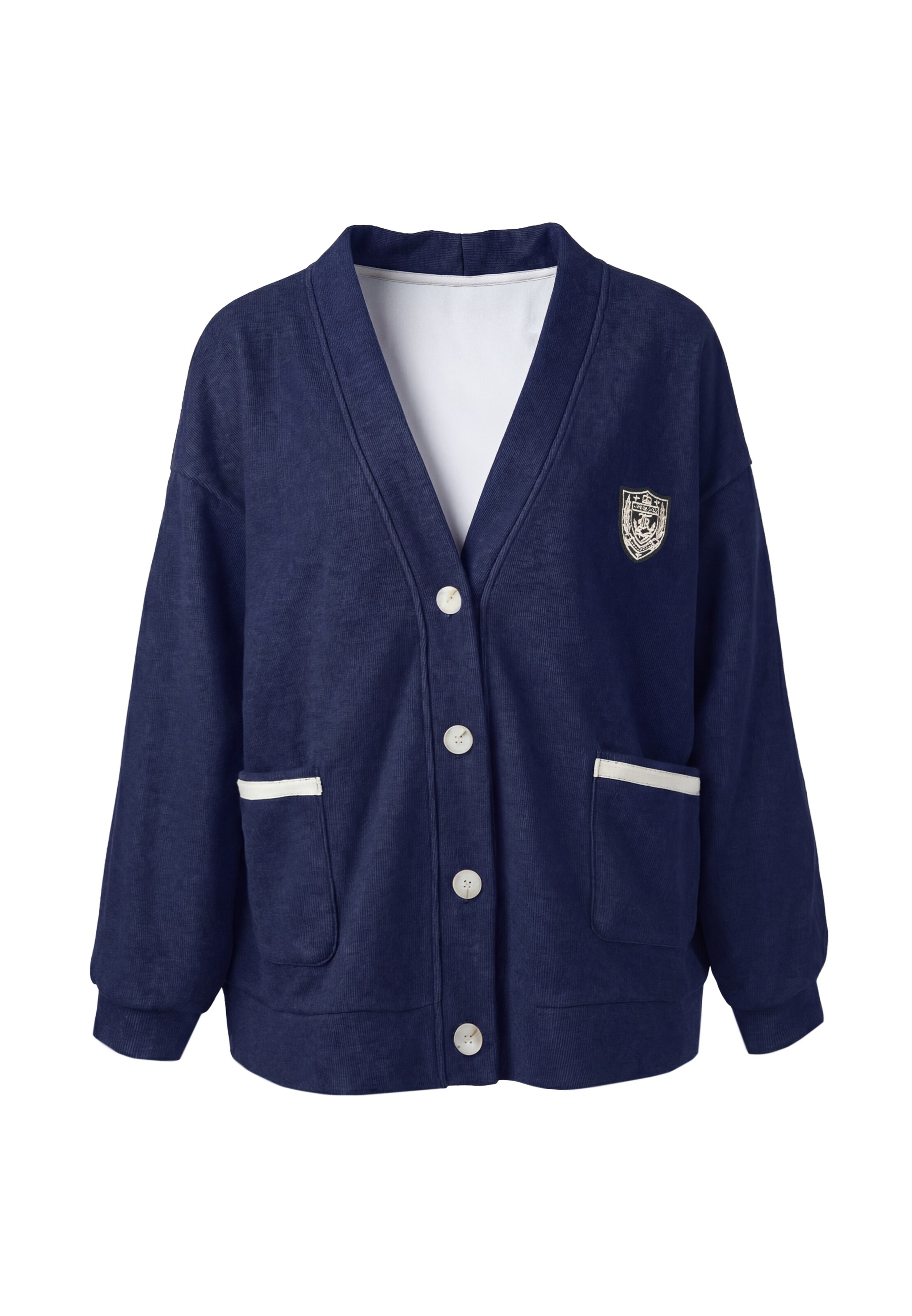 Cardigan 'VARSITY' MYMO en bleu : devant
