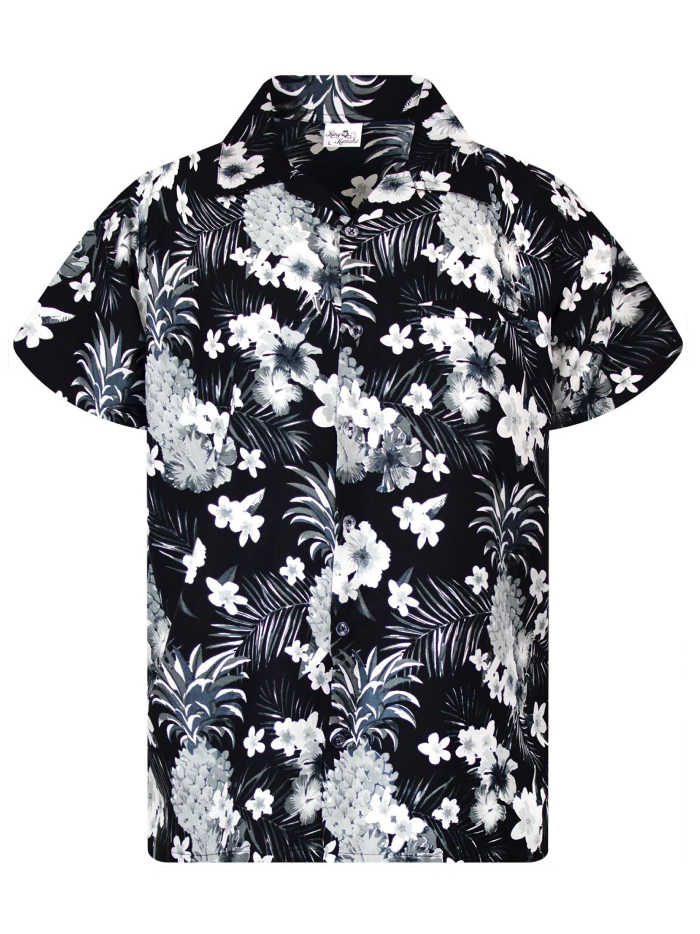 King Kameha Regular fit Overhemd 'Pineapple Flowers' in Grijs: voorkant