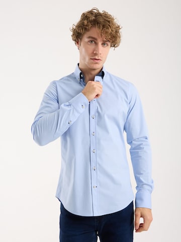 7Camicie - Ajuste estrecho Camisa de negocios 'Donatello Iconic Poplin Stretch Man Shirt Red' en azul