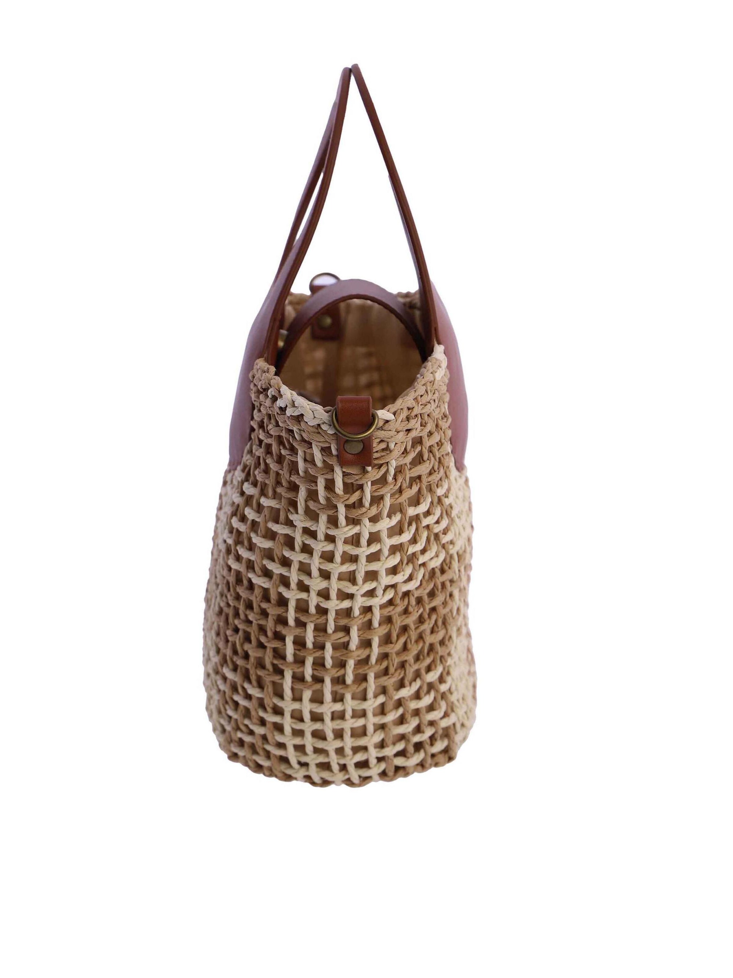 Amichi - Bolso de mano 'Bolso de mano para mujer Nacre de fibras naturales con cremallera' en beige