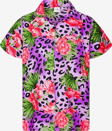 King Kameha Shirt 'Leopard Flowers' in Lila: Vorderseite