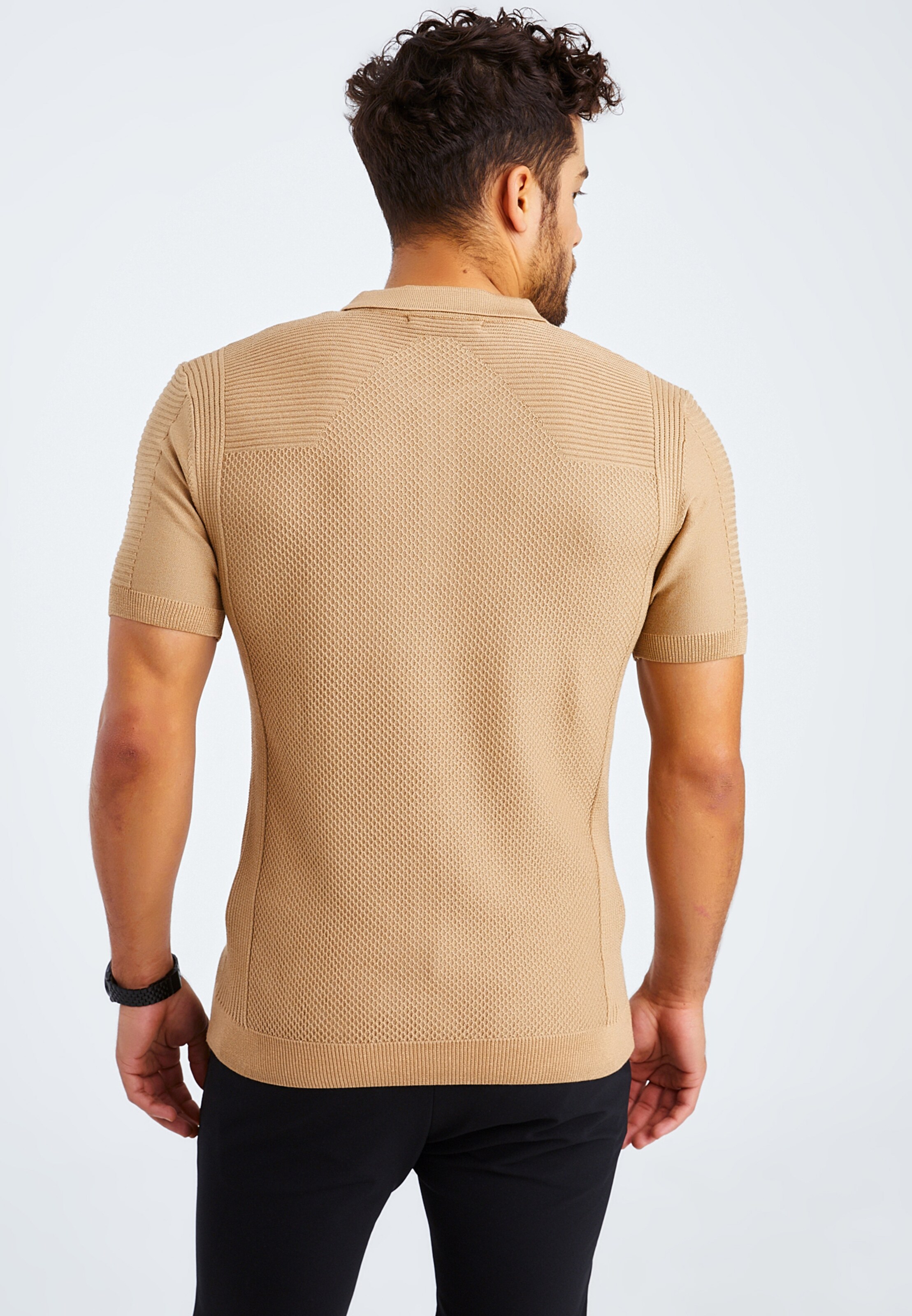 Männer Shirts Leif Nelson T-Shirt Feinstrick Polo in Braun - IK53166