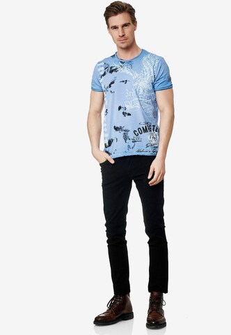 Rusty Neal T-Shirt mit modernem Front & Back Print 'American Eagle' in Blau