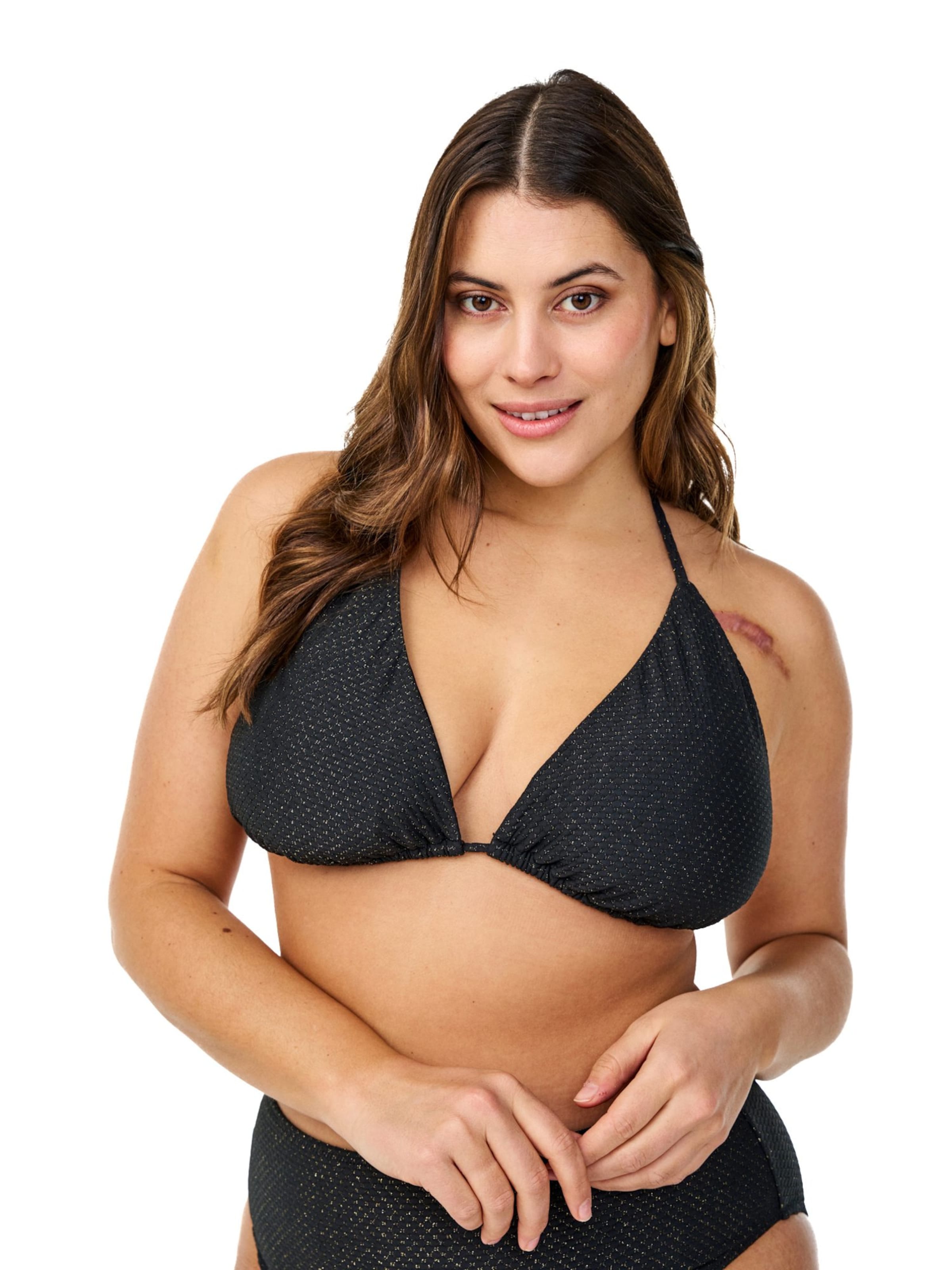 Swim by Zizzi Triangle Bikini top in Black: front