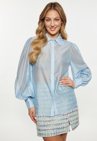 Camicia da donna di faina in blu: frontale