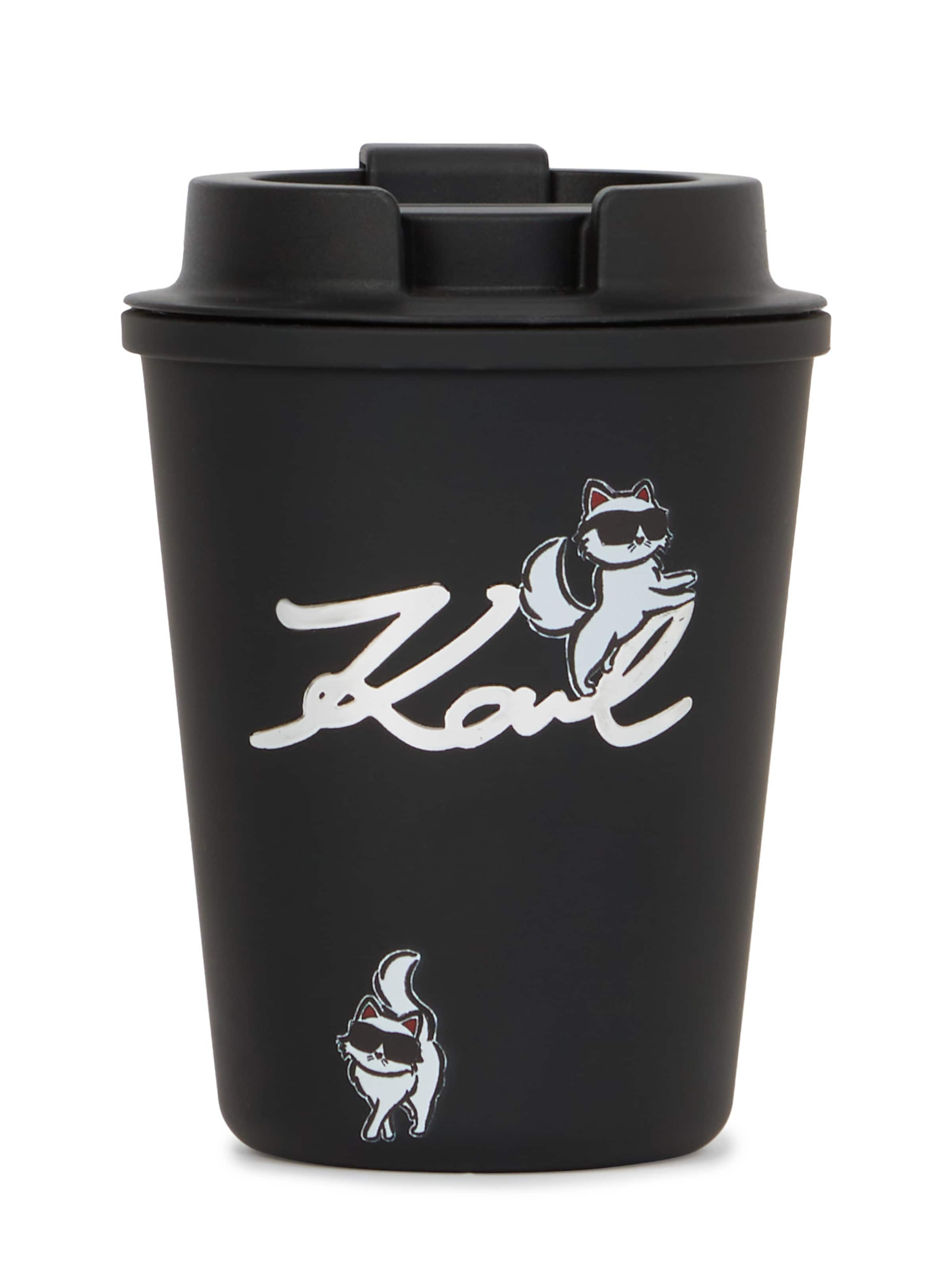 Termos 'Ikon Choupette' de la Karl Lagerfeld pe negru: față