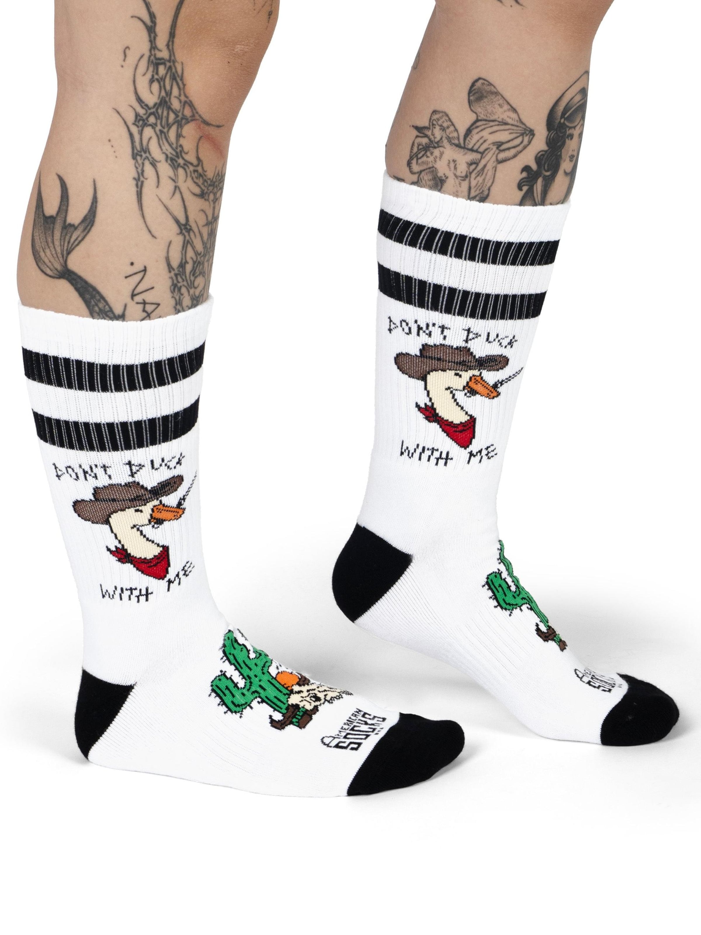 Chaussettes 'Don't duck with me' American Socks en blanc