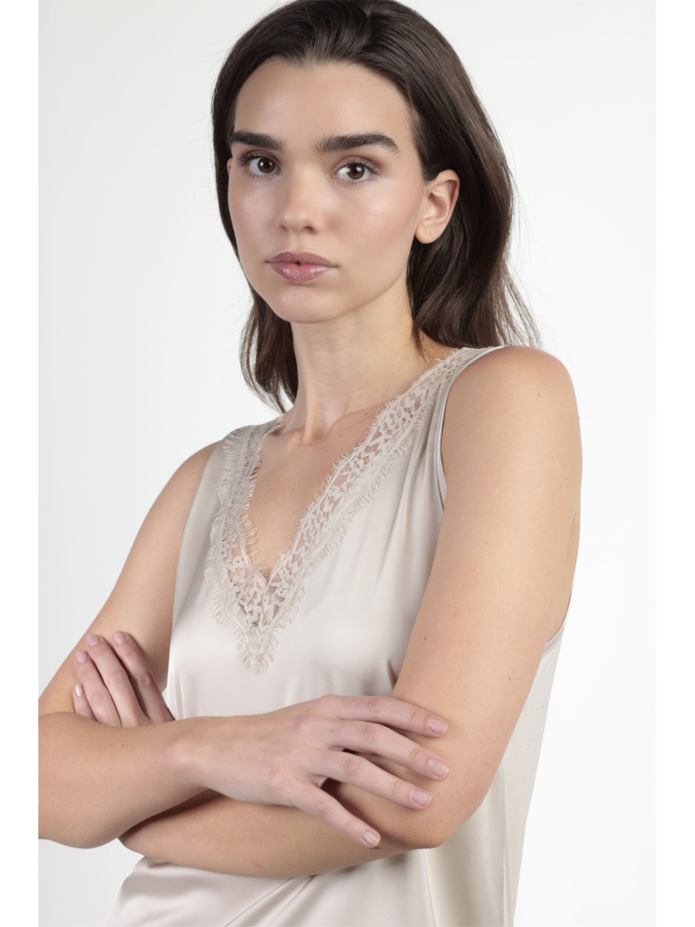 admas - Top 'Camiseta Sin Mangas Satin Lace para Mujer' en beige