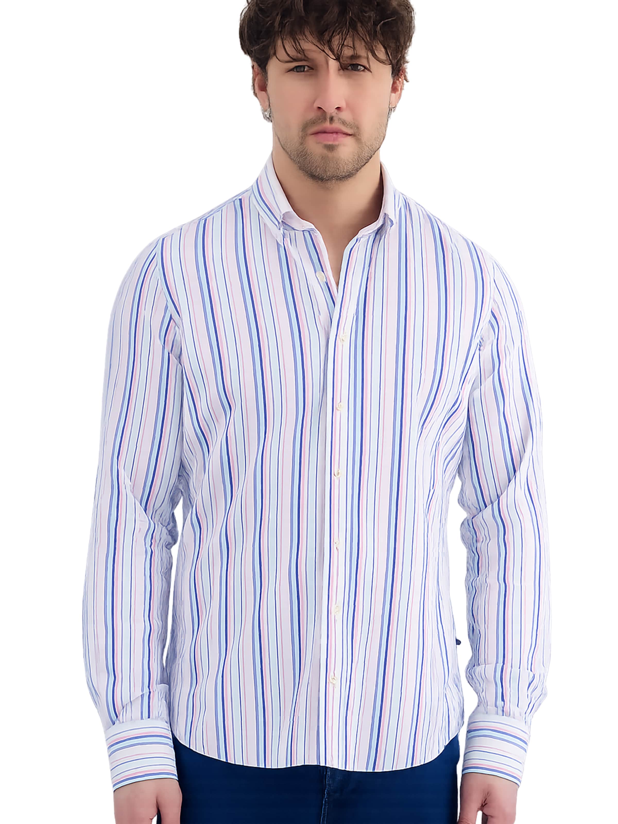 7Camicie Slim fit Zakelijk overhemd 'Leonardo Linen Man Shirt White Green' in Wit