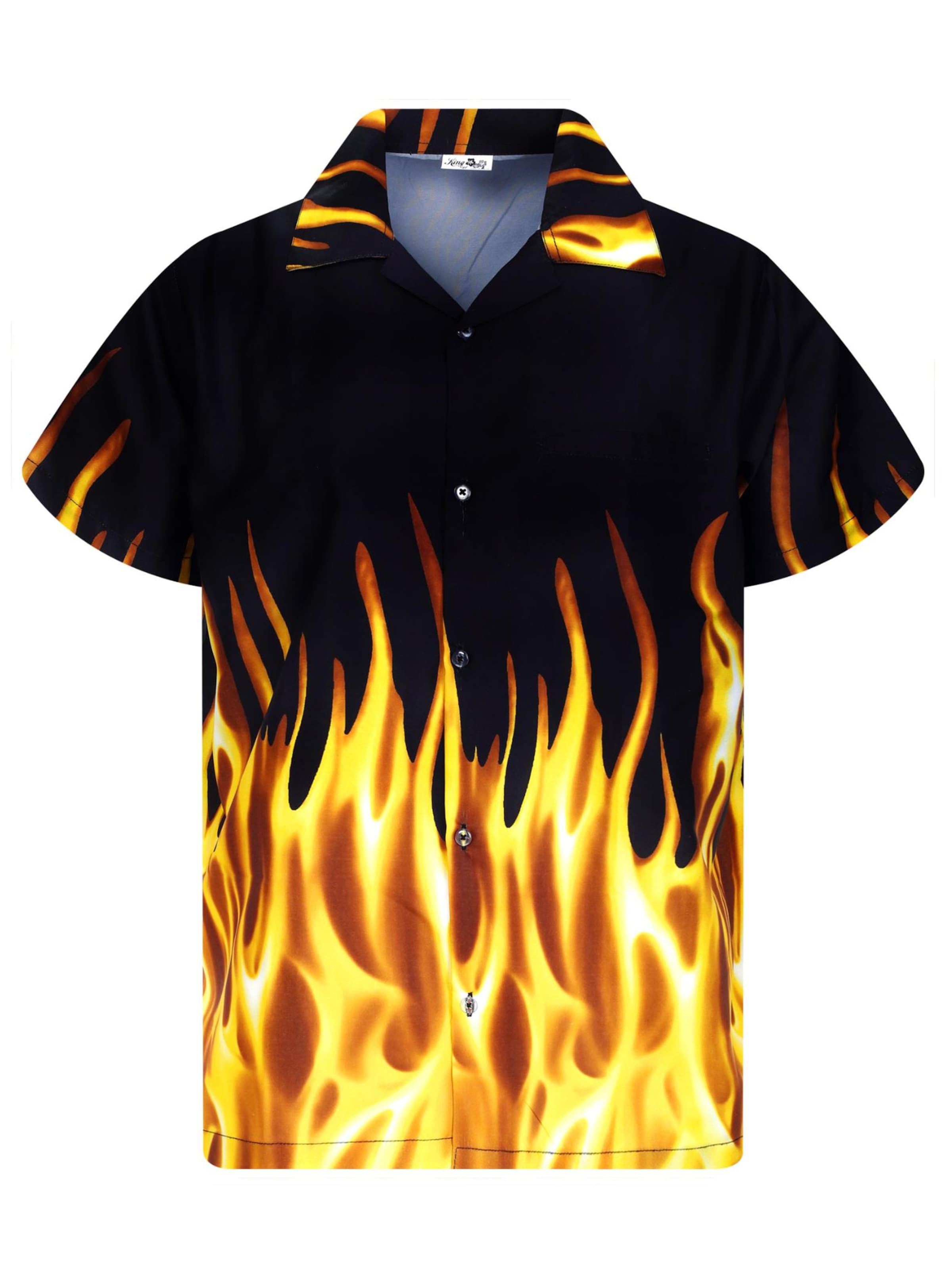 King Kameha Shirt 'Flames' in Yellow: front