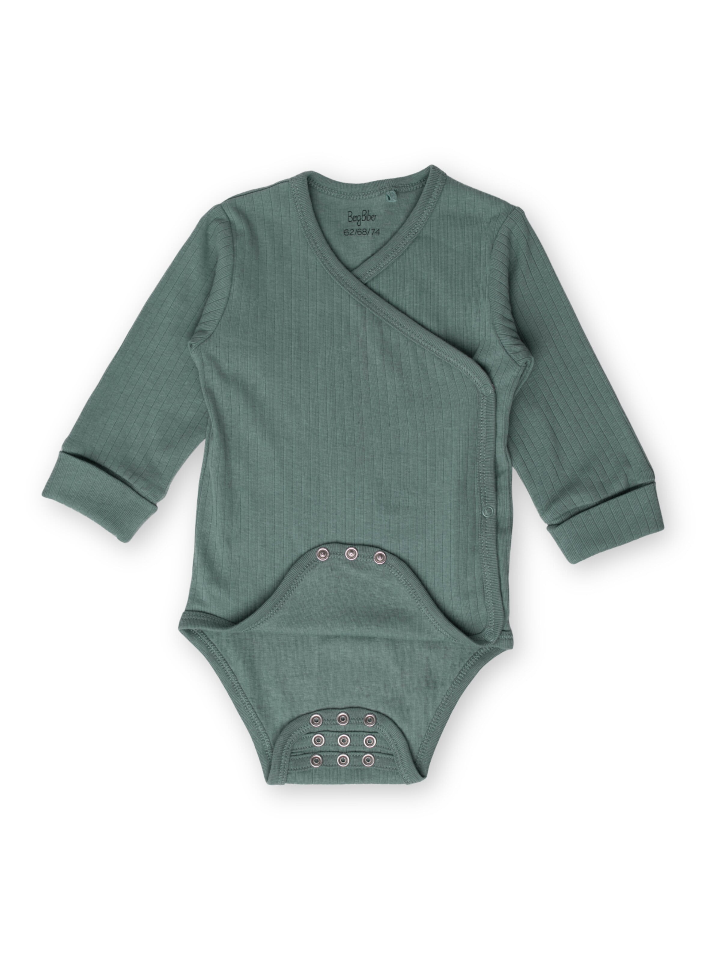 BergBiber Strampler/Body 'Wickel Body Niko (mitwachsend)'‌‌‌‌‌‌‌‌‌‌ in Grün: Vorderseite