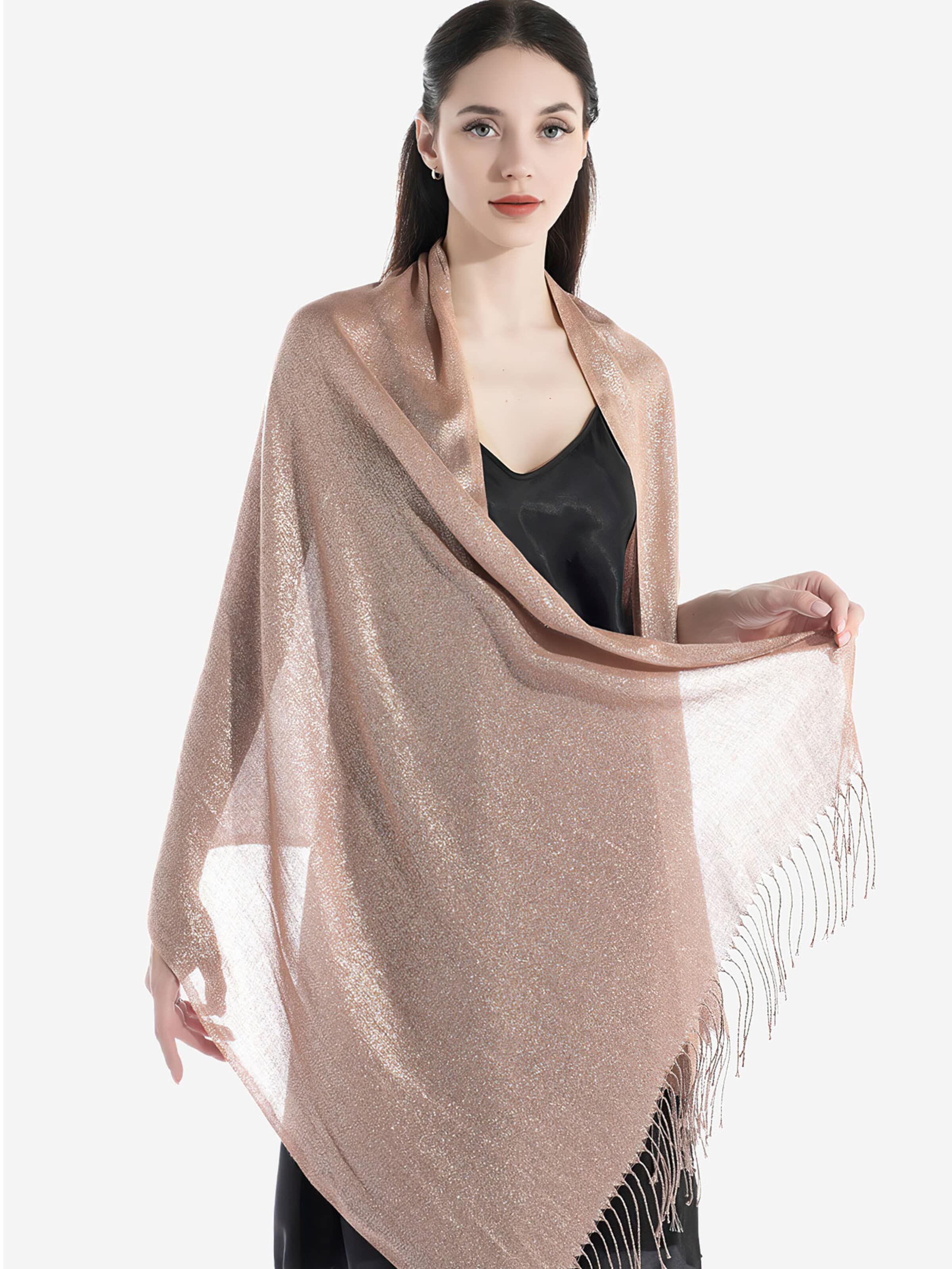 Magicshe Wrap 'Damen silberfädige Stola mit Tassel' in Beige