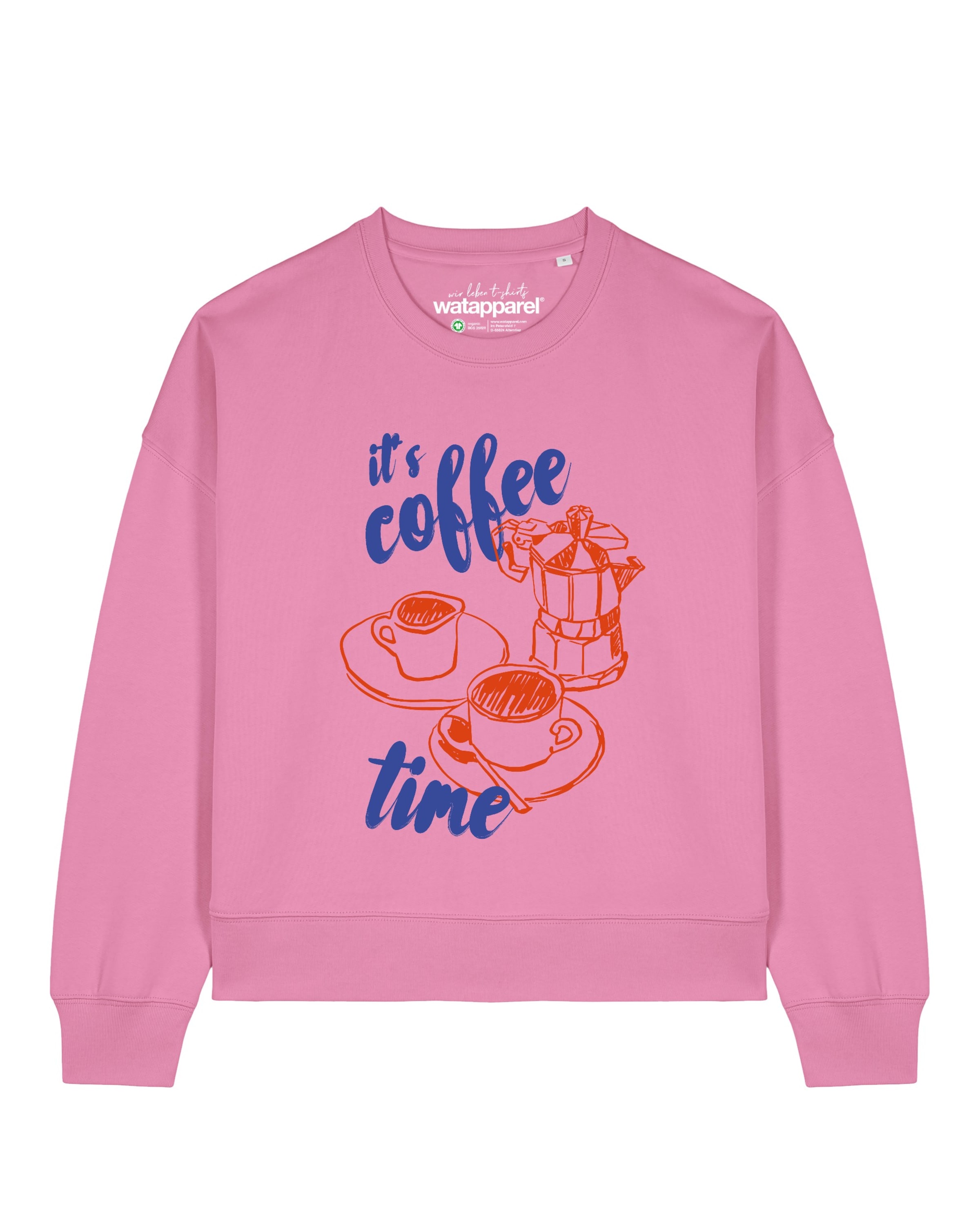 Watapparel Sweatshirt 'Its Coffee Time' in Pink: front