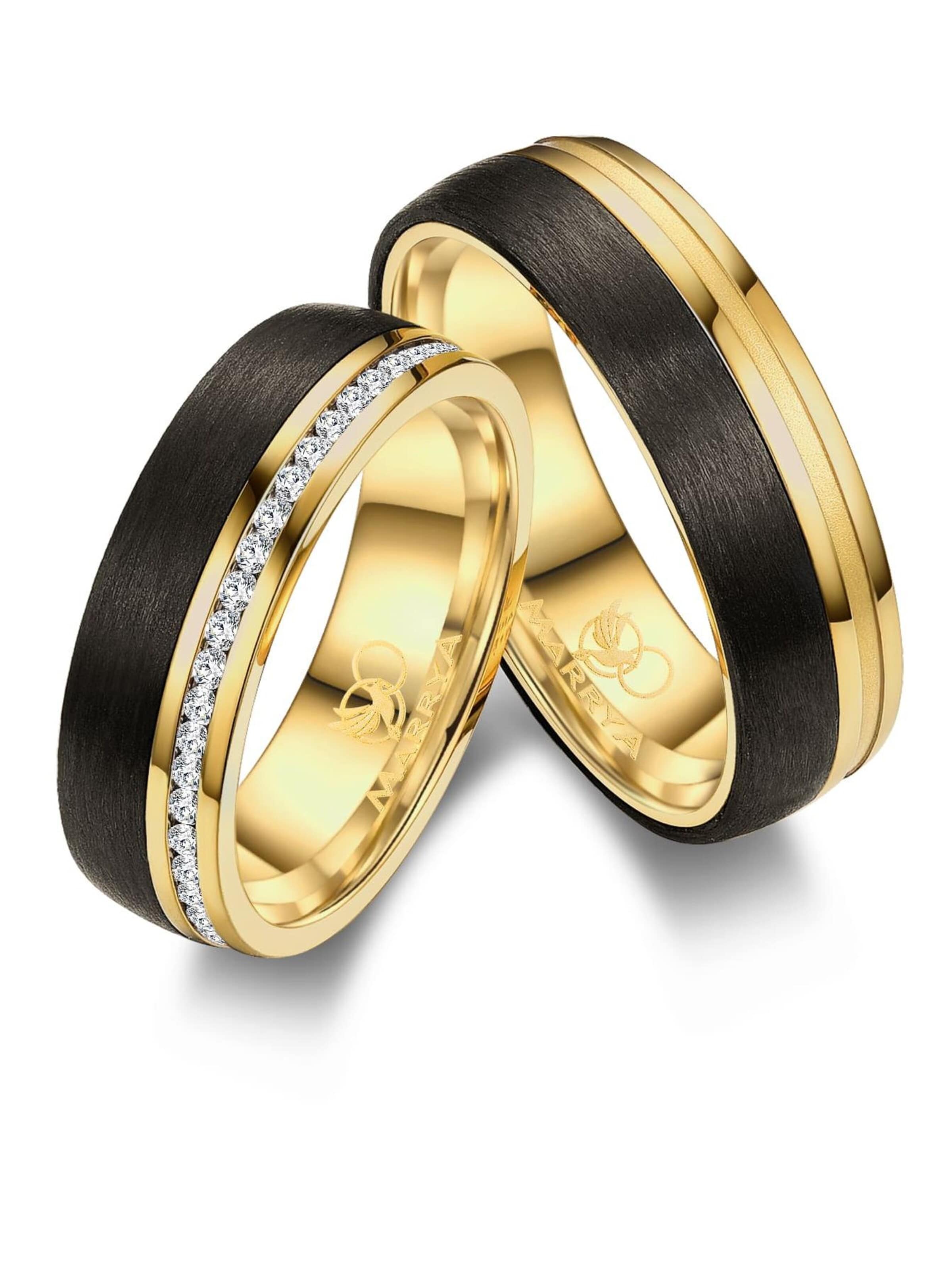 MARRYA Ring 'MARRYA CA-02 Ehering aus Carbon + Edelstahl - Schwarz - Gold Farben' in Gold: front