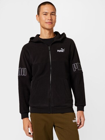 PUMA Athletic Zip-Up Hoodie in Black: front