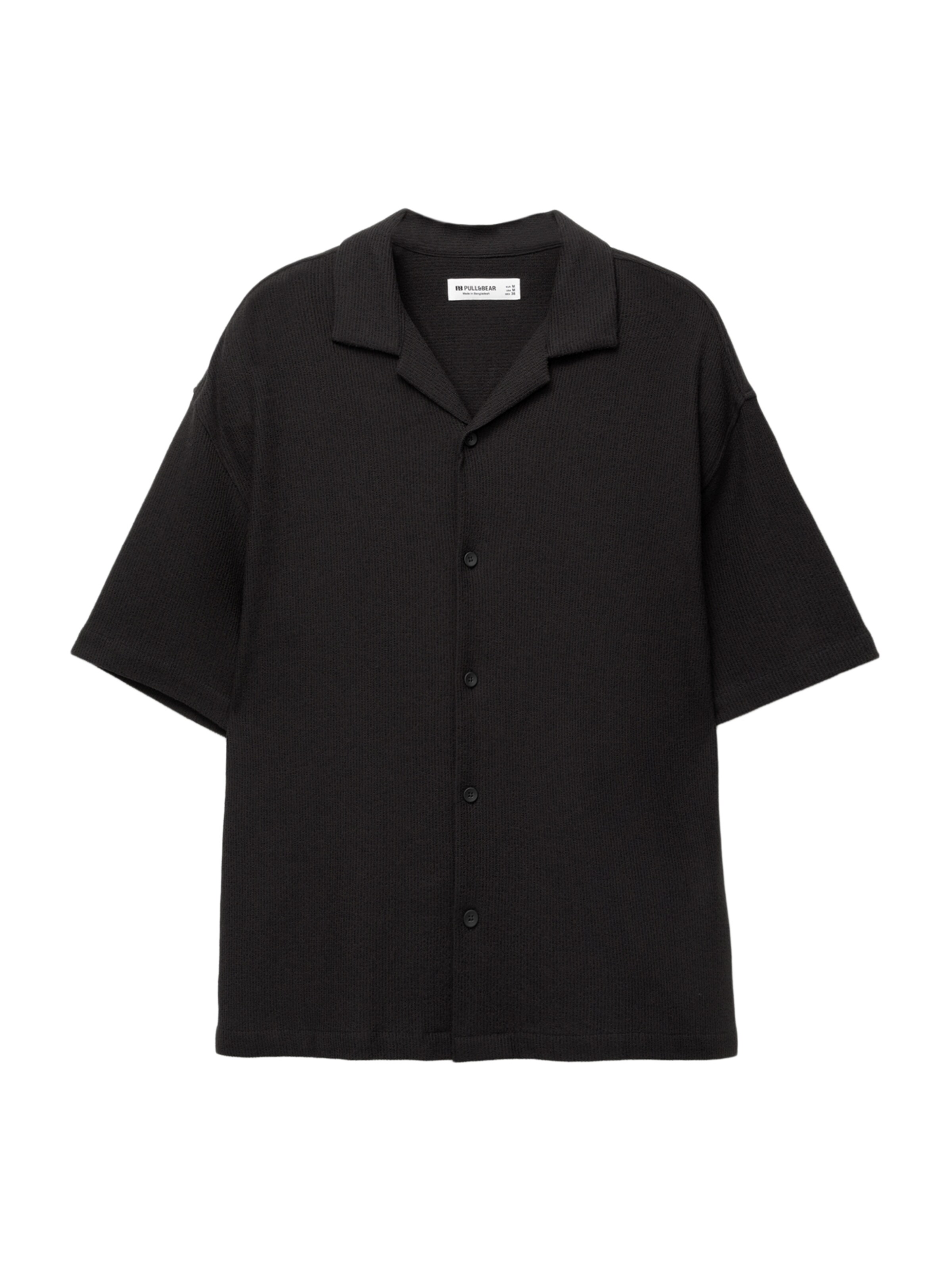 Pull&Bear Comfort fit Button Up Shirt in Black: front