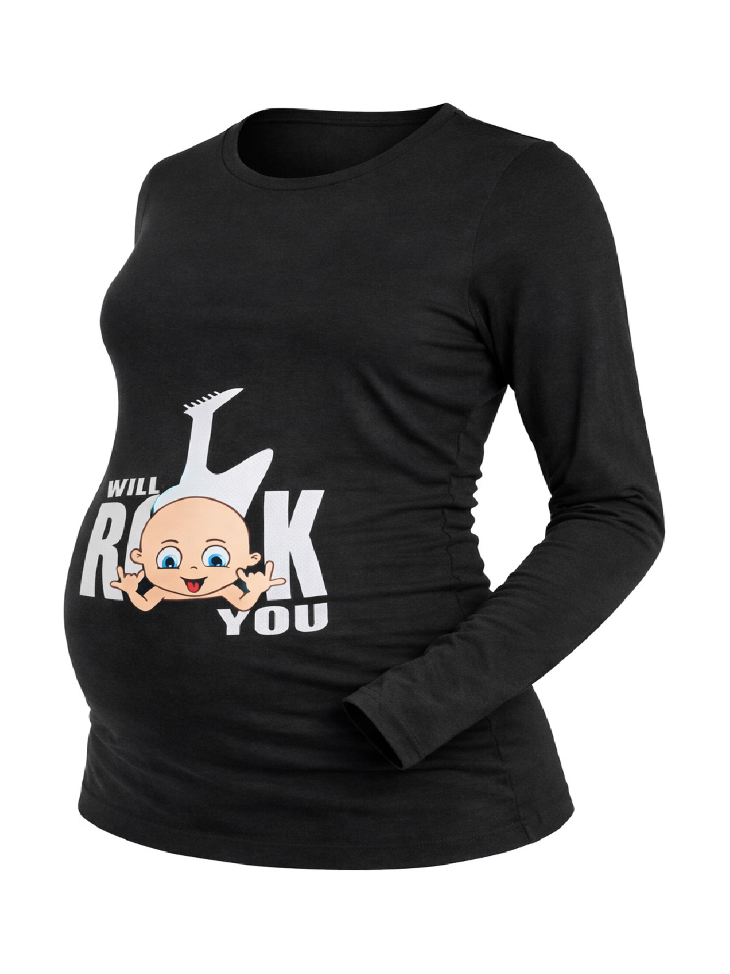M.M.C. Shirt 'I Will Rock You Umstandslangarmshirt' in Black: front