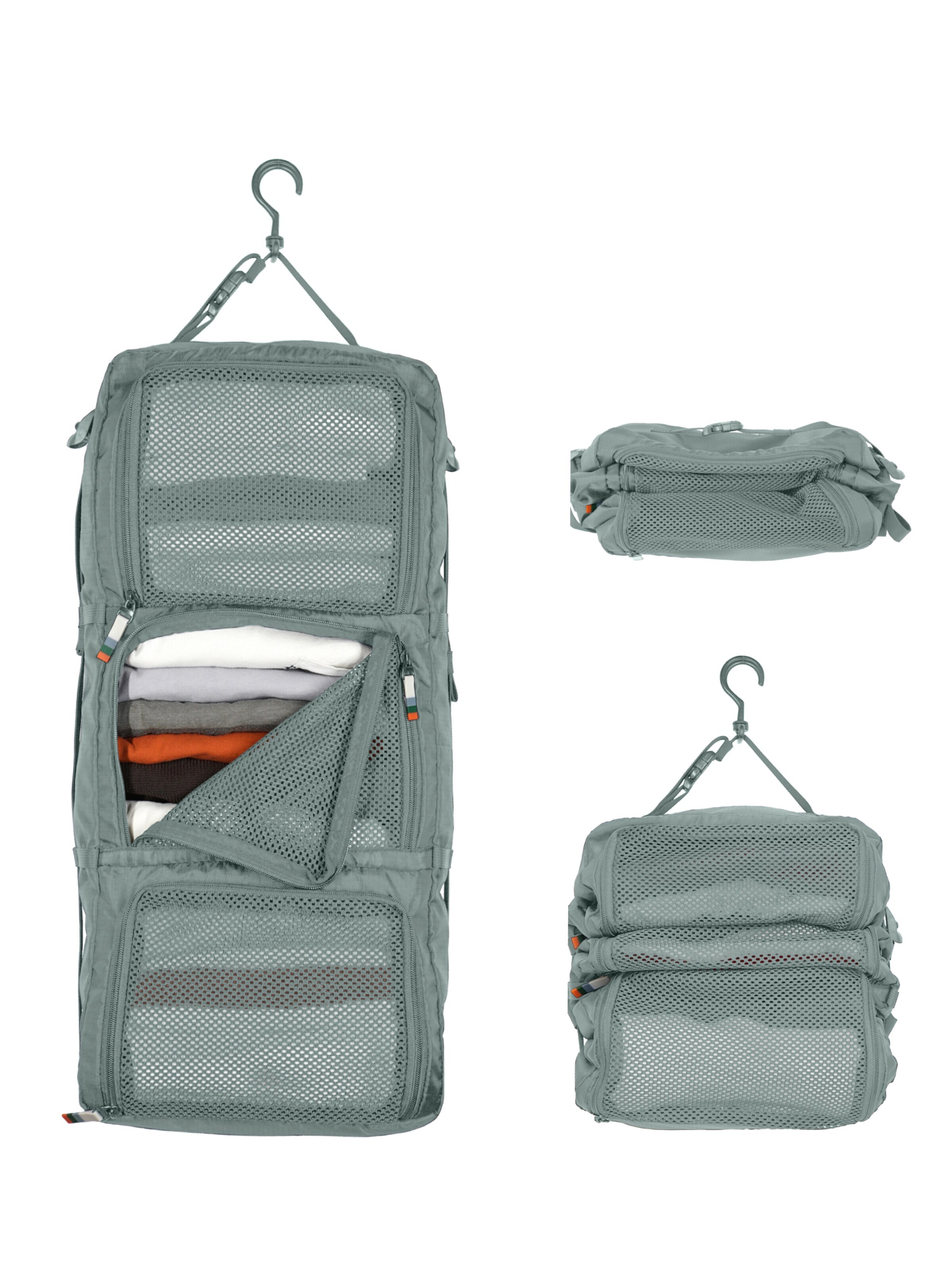 TRAVEL DUDE Travel bag 'Hanging Packing Cube mit Kompression, Hängende Packwürfel für Rucksack und Koffer, Reise Regal in Schwarz' in Silver: front