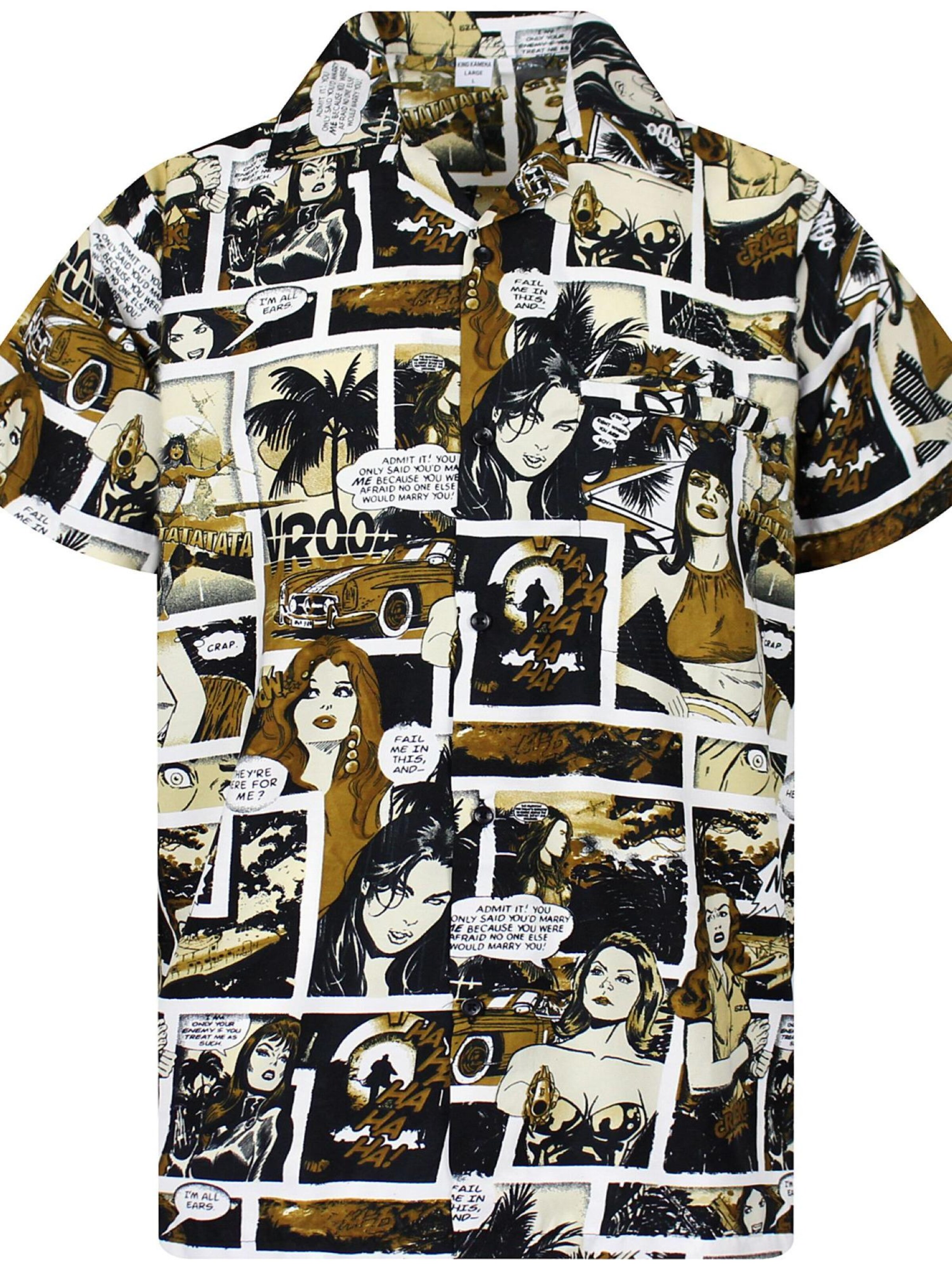 King Kameha Shirt 'Comic' in Brown: front