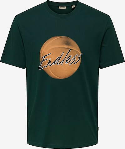 Marškinėliai 'ONSBRON' iš Only & Sons, spalva – tamsiai žalia / mandarinų spalva / juoda / balta, Prekių apžvalga