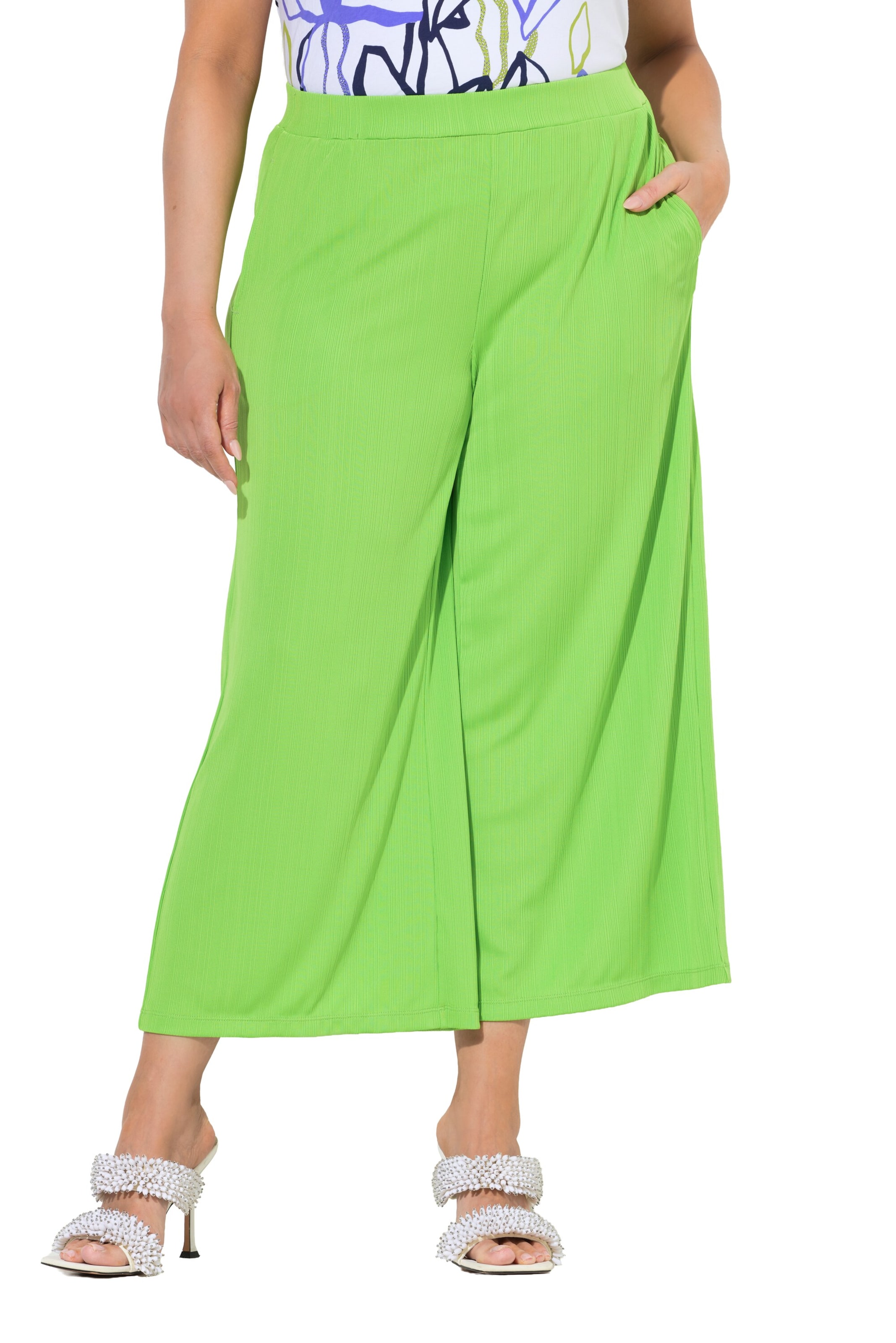 Ulla Popken Wide leg Broek in Groen: voorkant