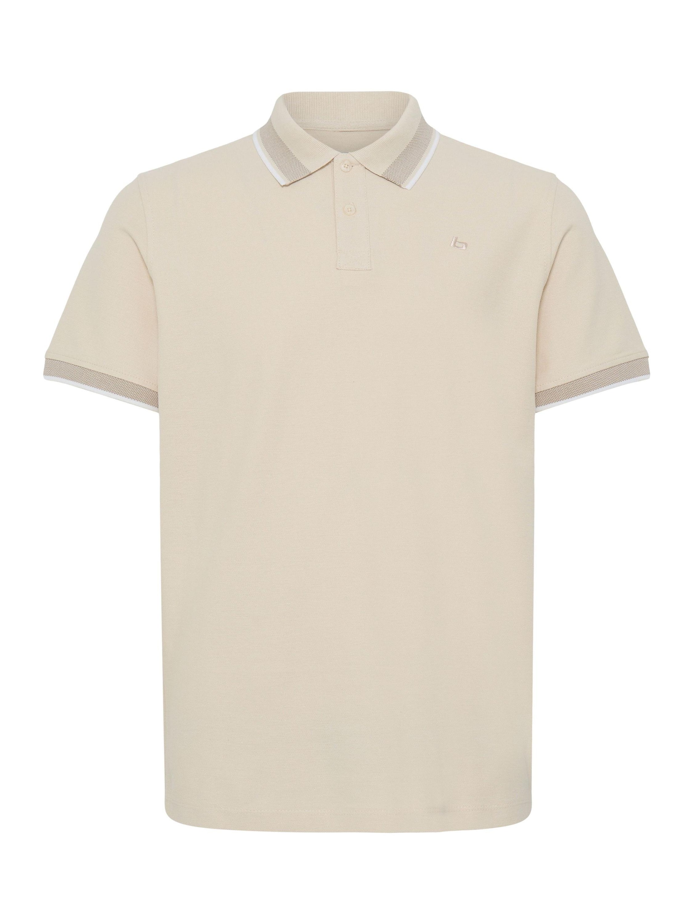 BLEND Pique Poloshirt mit Kontraststreifen in Beige: Vorderseite