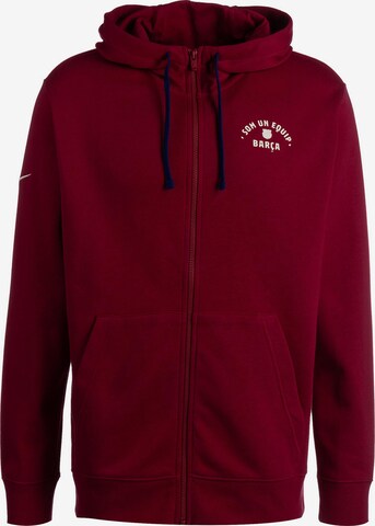 NIKE Athletic Zip-Up Hoodie 'FC Barcelona' in Red: front