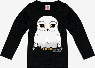 LOGOSHIRT Shirt 'Harry Potter - Hedwig' in Black: front