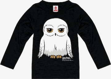 LOGOSHIRT Shirt 'Harry Potter - Hedwig' in Black: front