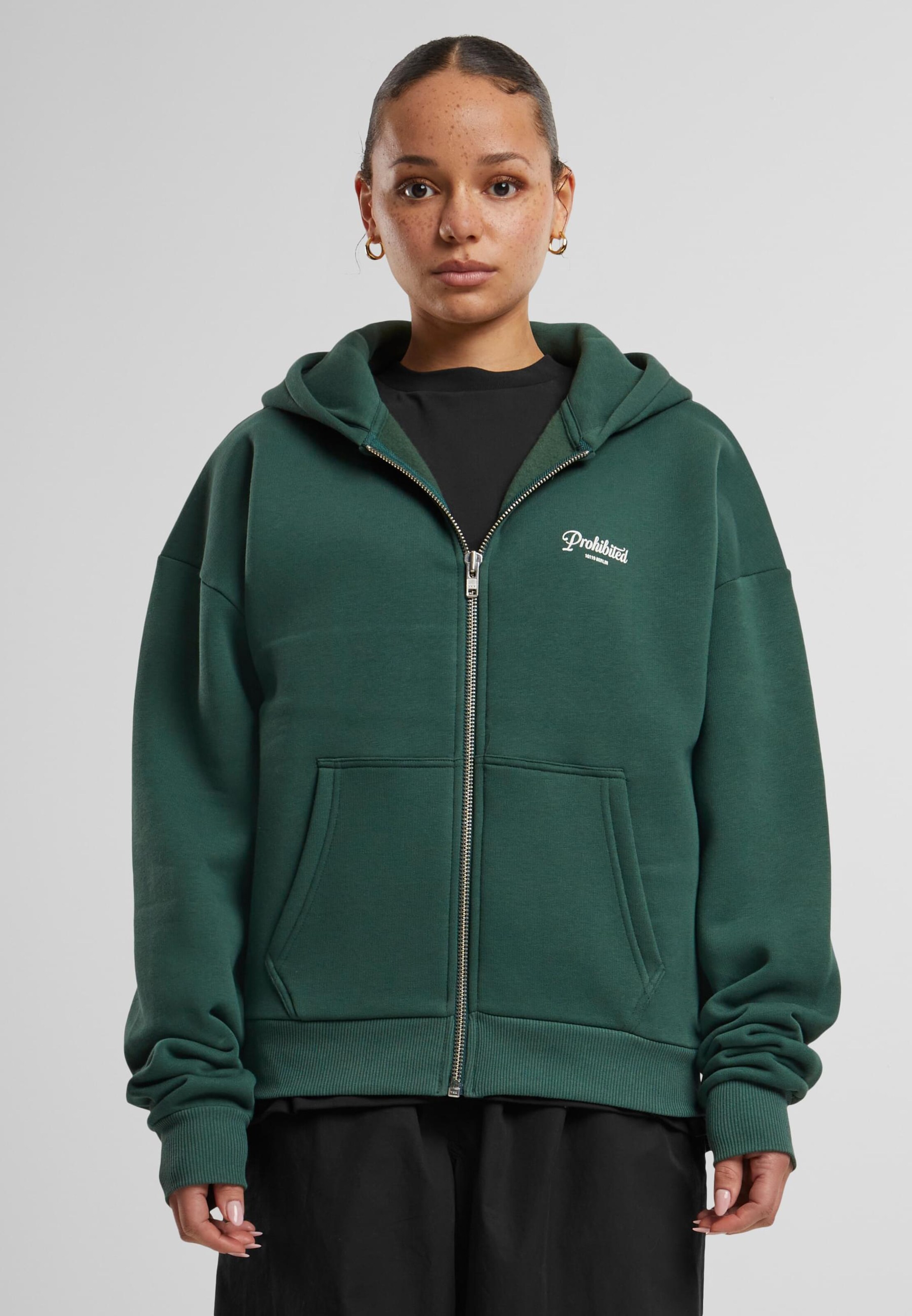 Prohibited Zip Up Hoodie in Emerald Dark Green ABOUT YOU