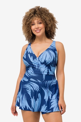 Ulla Popken Triangle Swimsuit Dress in Blue: front