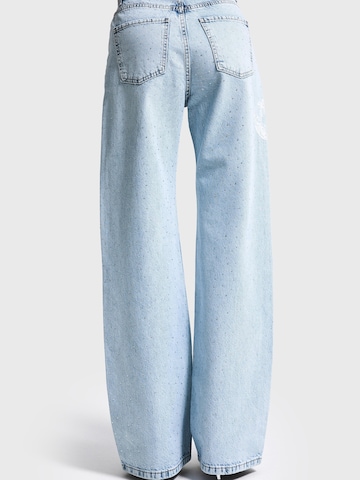 IT'S BASIC Regular Jeans 'RHINESTONE STRAIGHT MID RISE JEANS' in Blauw
